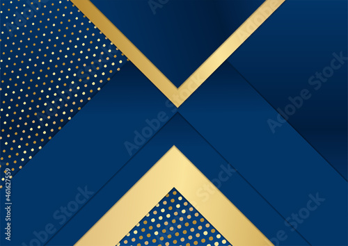 Abstract template dark blue luxury premium background with luxury triangles pattern and gold lighting lines.