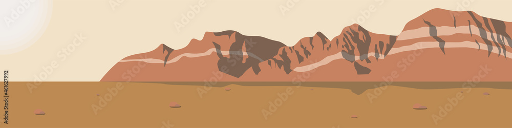 desert landscape with mountains. sultry sun