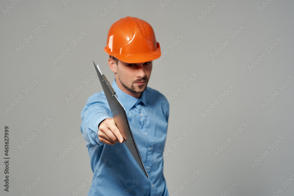 Man in working form construction work isolated background Man in working form construction work isolated background