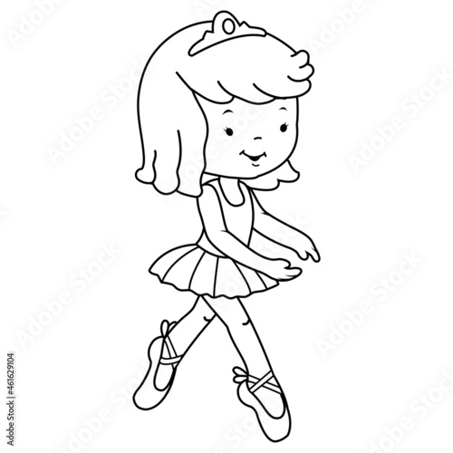 Little ballet dancer girl. Vector black and white coloring page