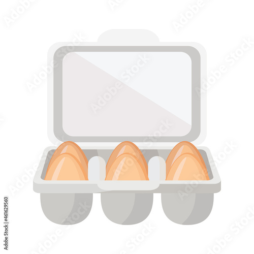 Package of 6 eggs. A special container for storing and transporting eggs made of cardboard or plastic. Vector illustration isolated on a white background for design and web.