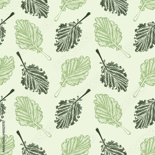 Art & Illustration, Kale leaves silhouettes hand drawing seamless pattern. Vector illustration superfood vegetable for good health.