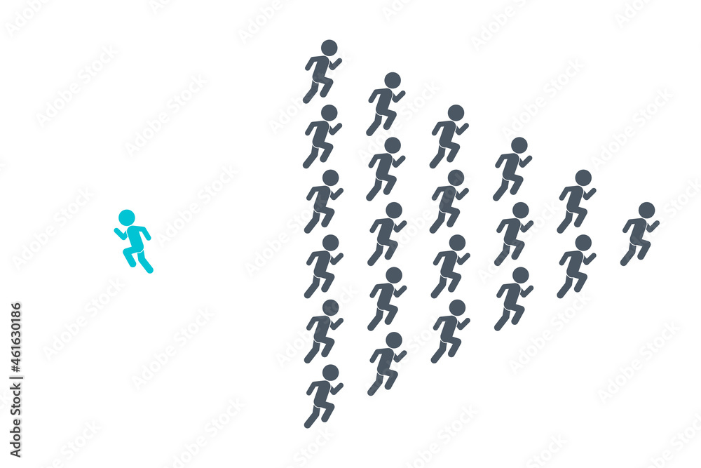 Think differently concept. Person changing direction. New idea, change, trend, courage, creative solution, innovation and unique way concept. Think differently concept. Person changing direction. New idea, change, trend, courage, creative solution, innovation and unique way concept.