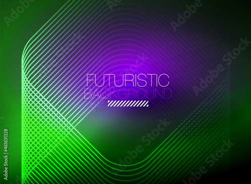 Neon color square shape lines abstract background. Shiny magic energy and motion concept, vector abstract wallpaper background