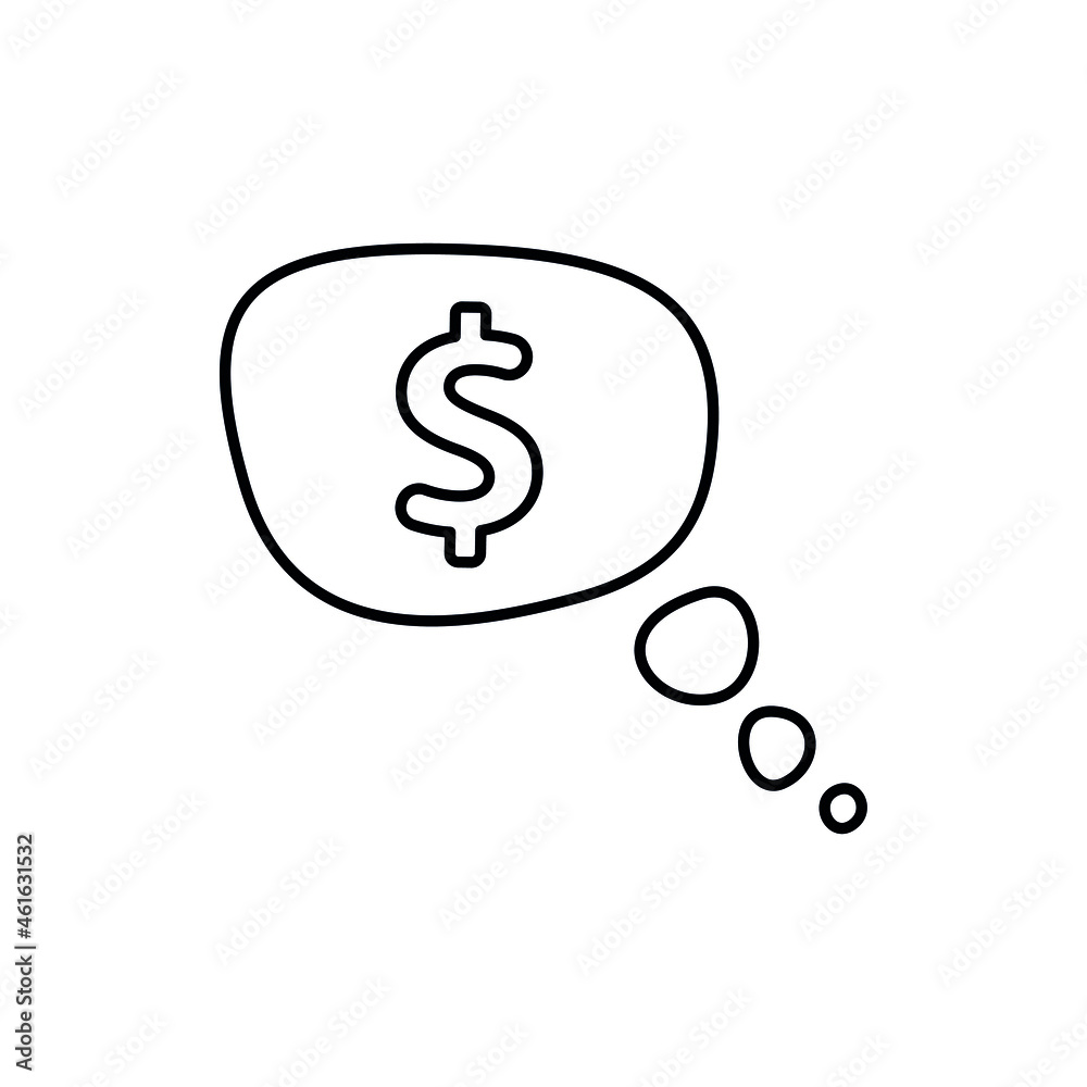 Speech bubble with dollar icon vector. thought about money illustration sing. economy symbol. Bank logo. Speech bubble with dollar icon vector. thought about money illustration sing. economy symbol. Bank logo.