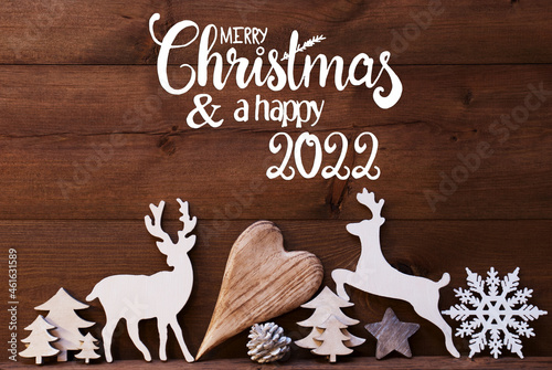 Reindee, Heart, Tree, Fir Cone, Merry Christmas And Happy 2022 photo