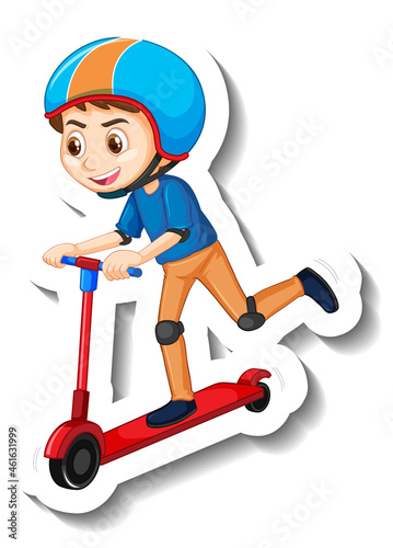 A boy riding scooter cartoon character sticker