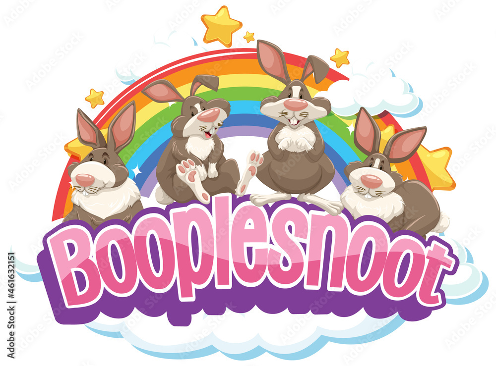 Obraz premium Cute rabbits on Boople Snoot font with rainbow