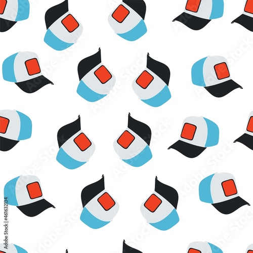 Baseball cap seamless pattern on white background