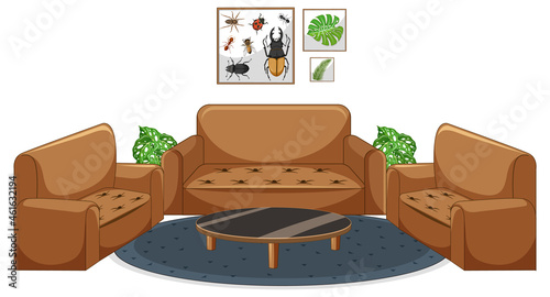 Living room furniture set on white background