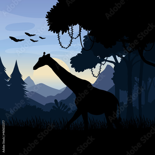 Forest landscape silhouette background