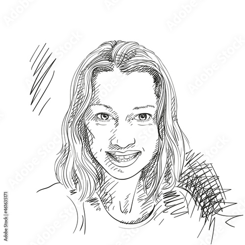 Sketch of beautiful young woman portrait, Hand drawn vector illustration with cross hatched shades