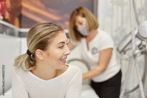 woman is in the process at the clinic massage