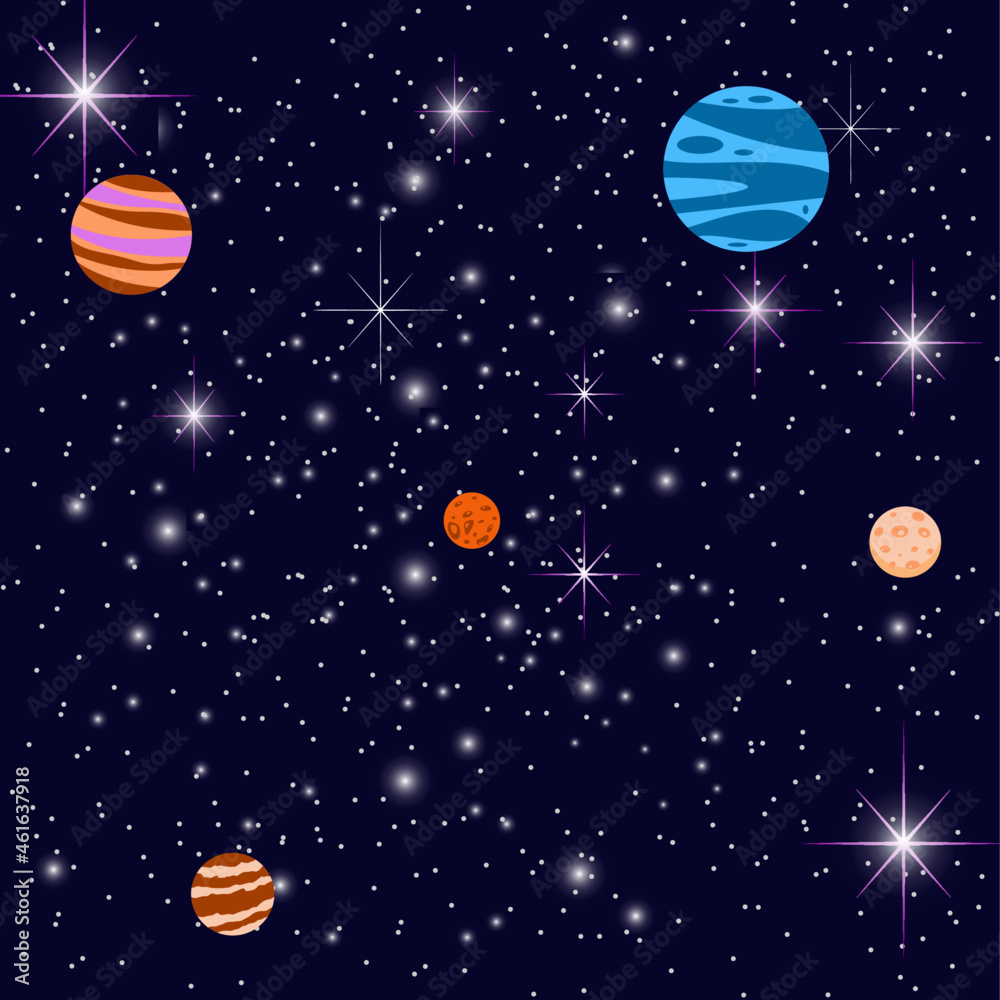 Naklejka premium Starry Night Sky With Planets
