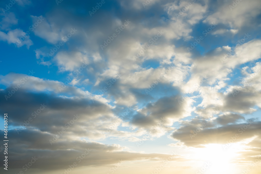 Stunning view of a dramatic sunrise with some clouds. Romantic sky, natural background, Sardinia, Italy