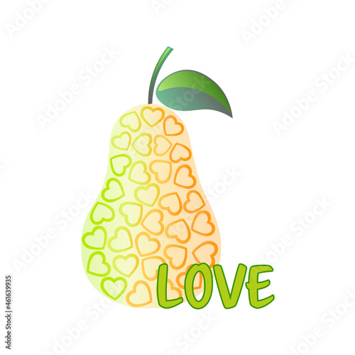 pear fruit juicy heart love yellow vector illustration