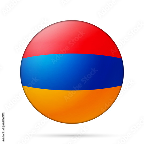 Glass light ball with flag of Armenia. Round sphere, template icon. Armenian national symbol. Glossy realistic ball, 3D abstract vector illustration highlighted on a white background. Big bubble