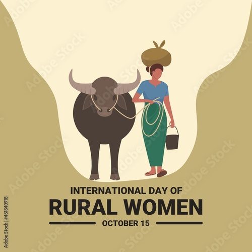 Vector illustration, buffalo herding village woman, as a banner or poster, international day of rural women.