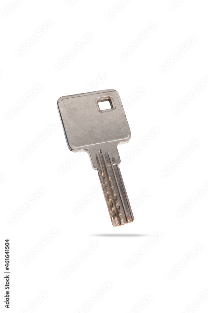 not new, old metal key from apartment house isolated on white background not new, old metal key from apartment house isolated on white background