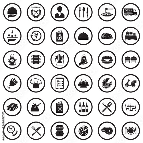 Catering Icons. Black Flat Design In Circle. Vector Illustration.