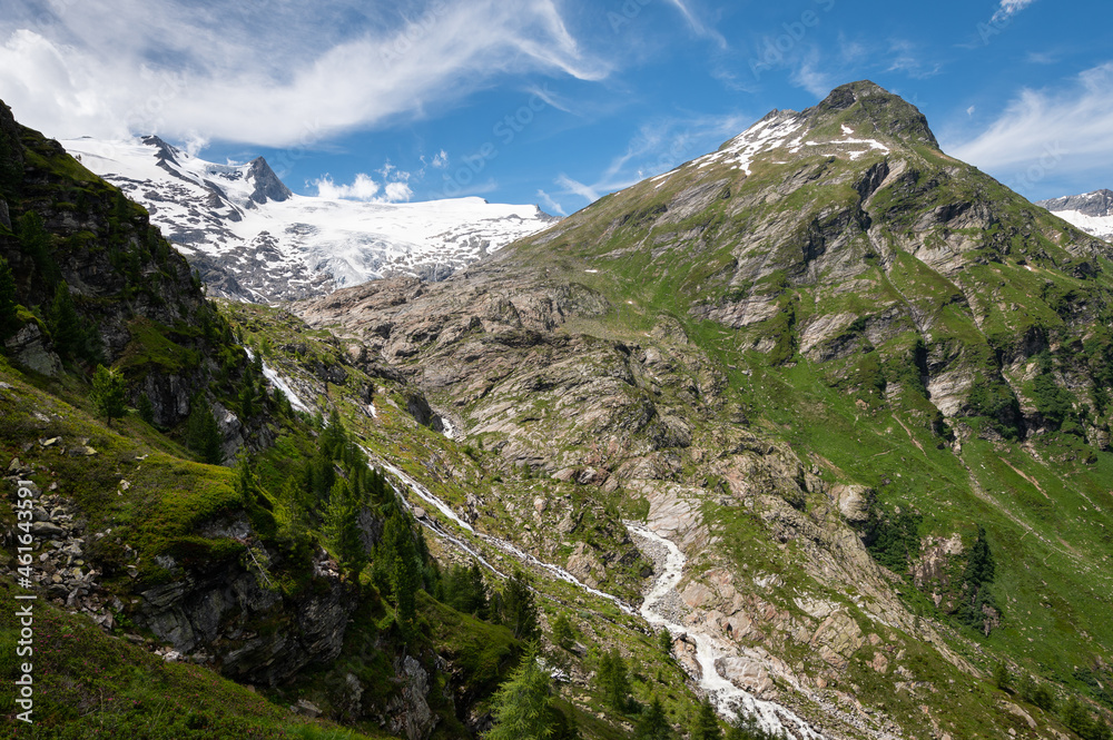 River and glacier in the Austrian Alps (near Grossvenediger) in summer