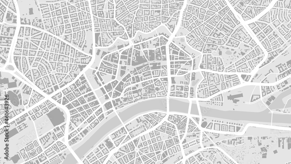 White and light grey Frankfurt am Main City area vector background map, streets and water cartography illustration.