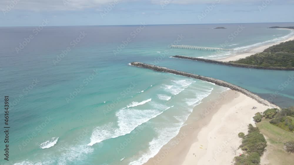 Aerial View Of Duranbah And South Head Seawall - Tweed River And Duranbah Beach In Australia. Aerial View Of Duranbah And South Head Seawall - Tweed River And Duranbah Beach In Australia.