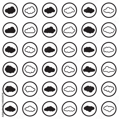 Clouds Icons. Black Flat Design In Circle. Vector Illustration.