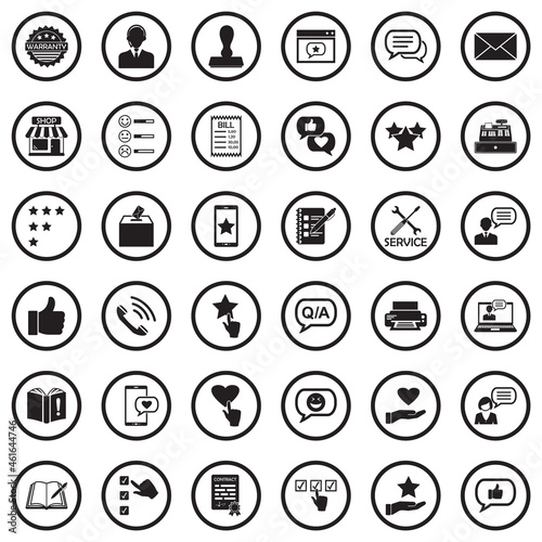 Complaint Icons. Black Flat Design In Circle. Vector Illustration.