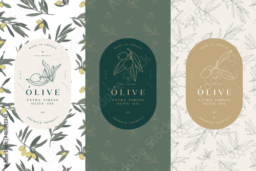 Photo Vector set labels with olive branch - simple linear style