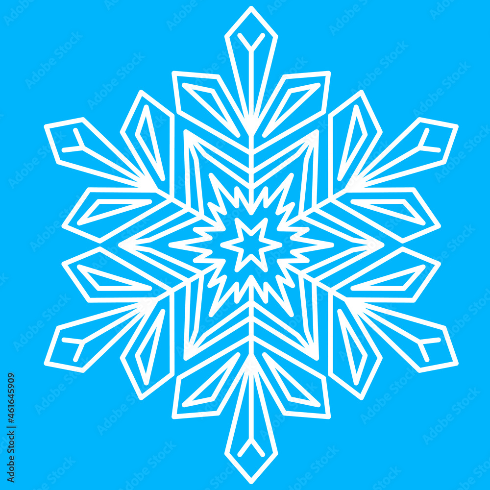 White snowflake on a blue background. Simple cute christmas symbol, geometric shape snowflake, festive winter design vector White snowflake on a blue background. Simple cute christmas symbol, geometric shape snowflake, festive winter design vector