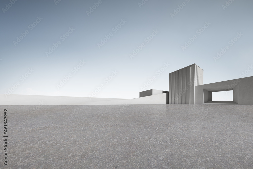 3d render of concrete block, building shape with empty cement floor. 3d render of concrete block, building shape with empty cement floor.