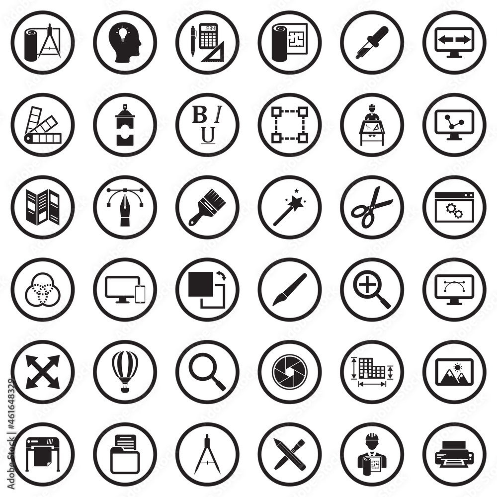 Design Icons. Black Flat Design In Circle. Vector Illustration. Design Icons. Black Flat Design In Circle. Vector Illustration.