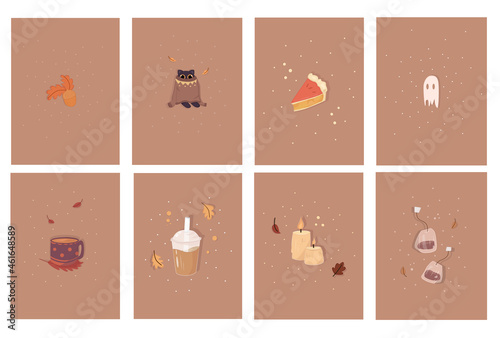a set of cute autumn postcards