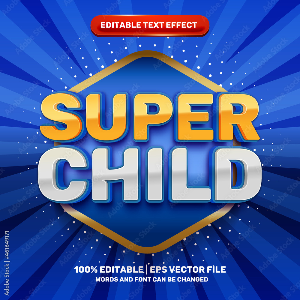 super child kids cartoon comic hero 3d editable text effect