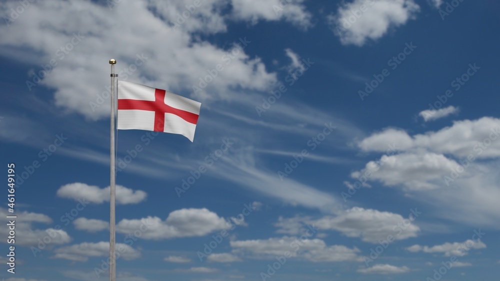 3D, England flag waving on wind. Close up of English banner blowing soft silk.