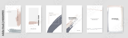 Minimalist social media story layouts, instagram vertical post templates with brush stroke design elements, vector graphics, earth tones, elegant and clean banners