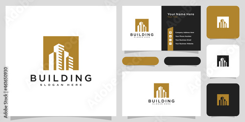 Building logo with line art style. city building abstract for logo design inspiration and business card design