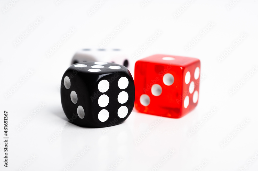 dice of black red and white colors isolated on white. dice of black red and white colors isolated on white.