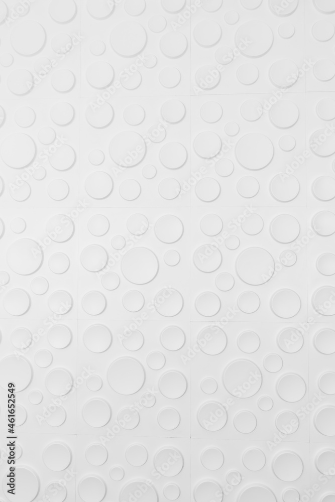 Bright vivid big and small white round circle circular shape wall bathroom tiles clean clear classic retro pattern design abstract style texture on plain background. High resolution wallpaper