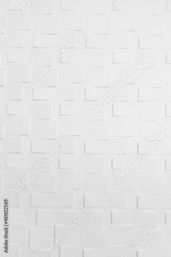 Bright big and small white square rectangle rectangular shape convex brick wall tiles clean clear classic retro pattern design abstract style texture on plain background. High resolution wallpaper