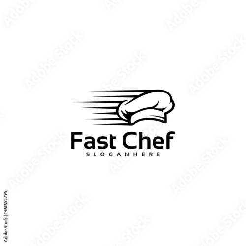 chef hat fast chef logo design vector