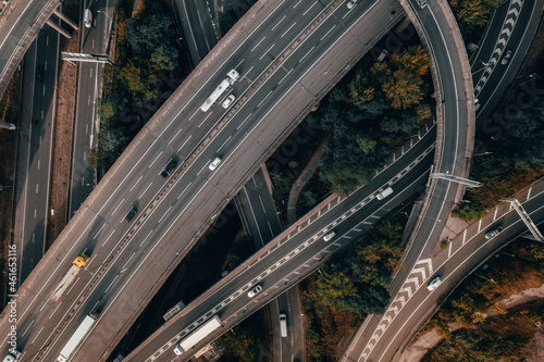 Vehicles Driving on a Spaghetti Junction Interchange in the UK at Sunset