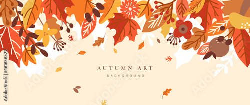 Autumn background vector. Autumn shopping event illustration wallpaper with hand drawn icons set. This design good for banner  sale poster  packaging background and greeting card.