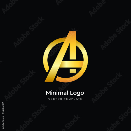 Gold 'A' letter minimal logo. Vector illustration