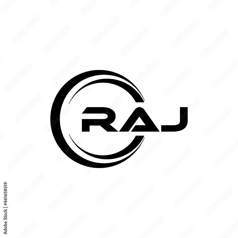 RAJ letter logo design with white background in illustrator, vector logo modern alphabet font overlap style. calligraphy designs for logo, Poster, Invitation, etc. - obrazy, fototapety, plakaty 