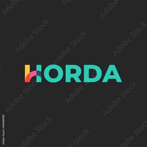 "HORDA" means geometric "chord". Logo elements: chord, segment, arc and secant. Vector.