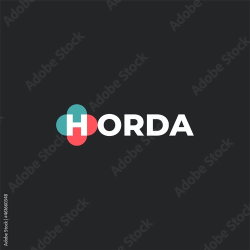 "HORDA" means geometric "chord". Logo elements: chord, segment, arc and secant. Vector.