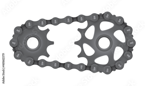 Vector realistic gears with chain. Isolated on white background.