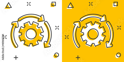 Workflow icon in comic style. Gear effective cartoon vector illustration on white isolated background. Process organization splash effect business concept.